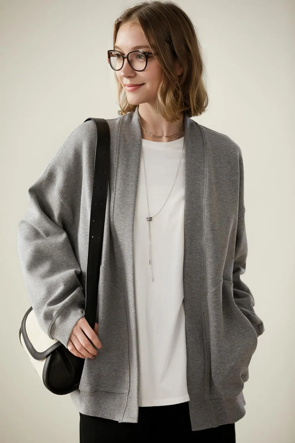 2025 Spring Streetwear Oversized Loose Lightweight Open Front Cardigan Sweaters for Women no Zip Up Casual Hoodies Sweatshirt