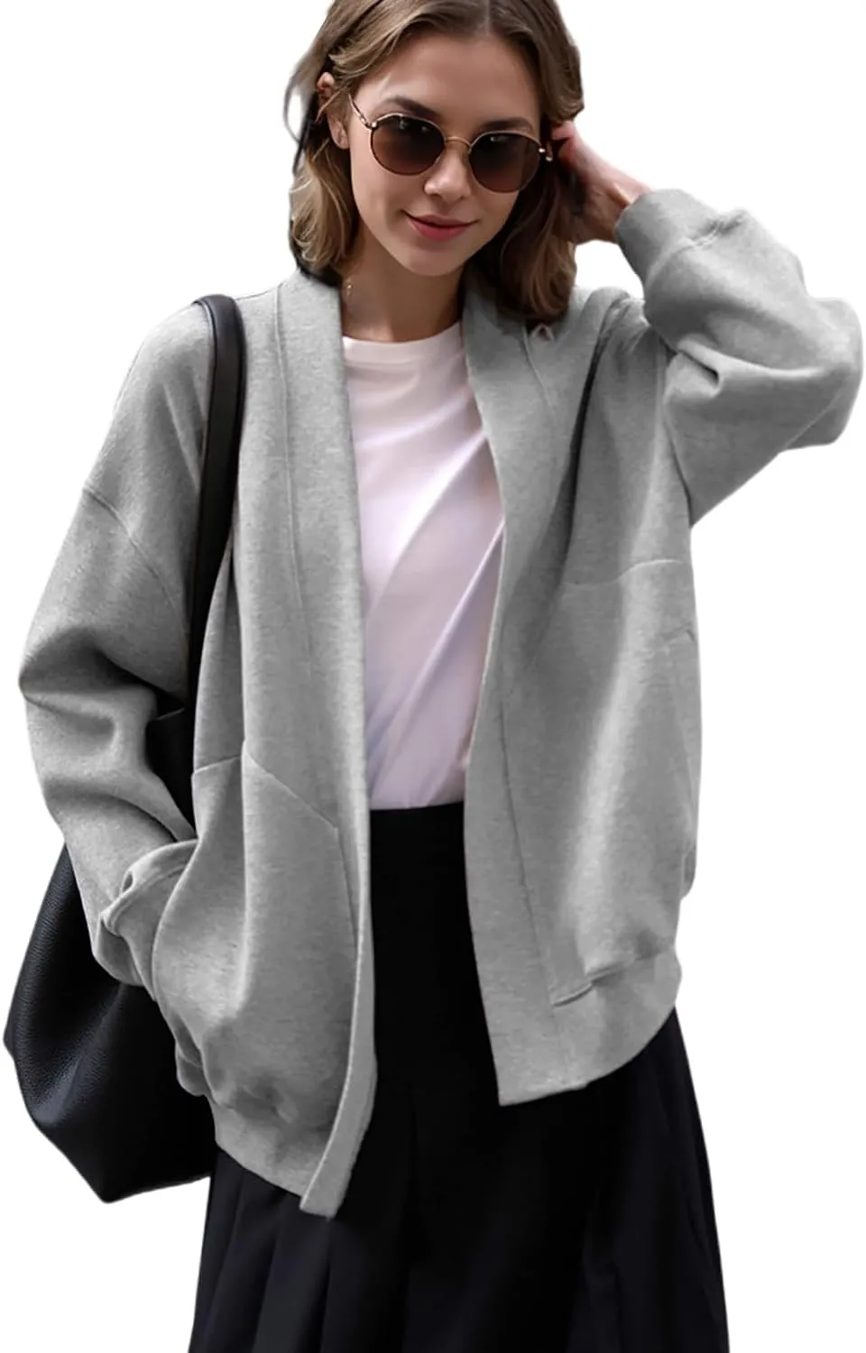 2025 Spring Streetwear Oversized Loose Lightweight Open Front Cardigan Sweaters for Women no Zip Up Casual Hoodies Sweatshirt