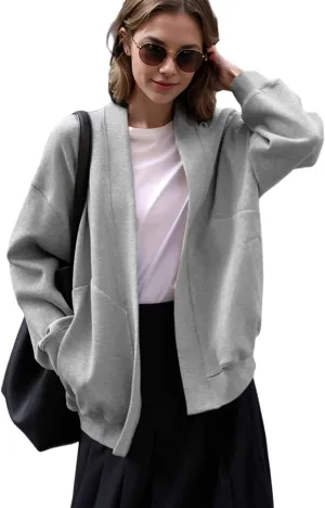 2025 Spring Streetwear Oversized Loose Lightweight Open Front Cardigan Sweaters for Women no Zip Up Casual Hoodies Sweatshirt