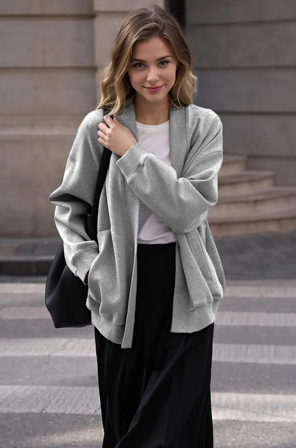 2025 Spring Streetwear Oversized Loose Lightweight Open Front Cardigan Sweaters for Women no Zip Up Casual Hoodies Sweatshirt