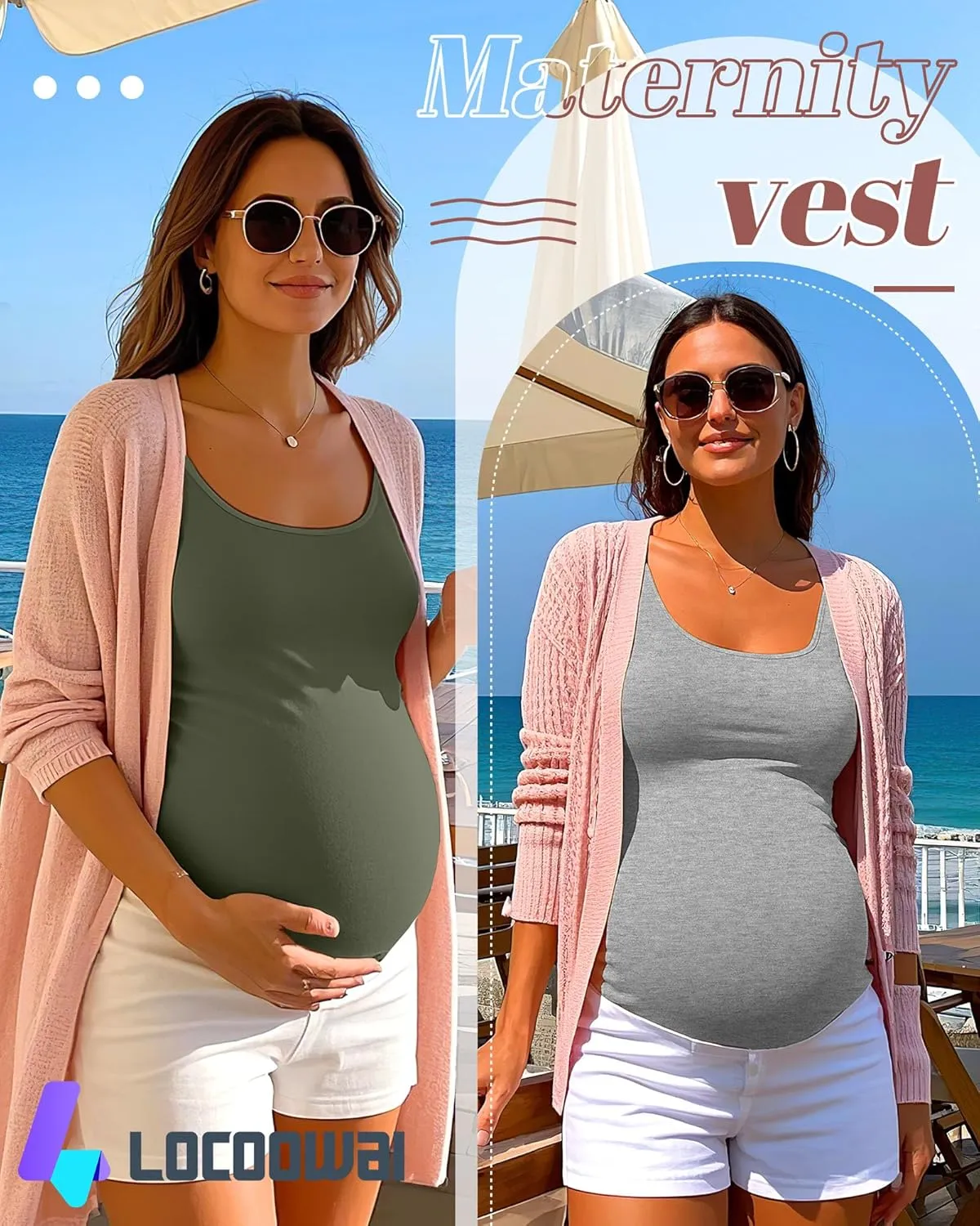 3 Pack Maternity Tank Tops Pregnancy Sleeveless Yoga Workout Cotton Shirts Scoop Neck Racer Back Athletic Tees