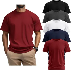 5 Pack Men's Big & Tall Cotton T-Shirts, Short Sleeve Crew Neck Shirts Moisture Wicking Classic Tees Bulk Multipack