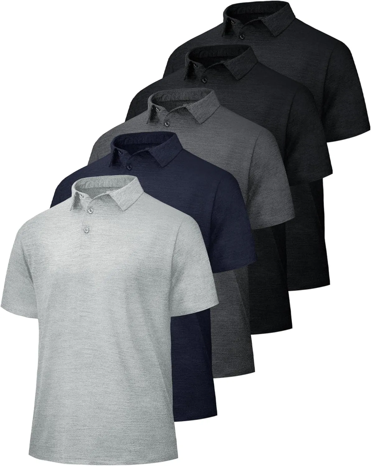 5 Pack Polo Shirts for Men - Quick Dry Moisture Wicking Performance Short Sleeve Mens Golf Shirts for Work Athletic