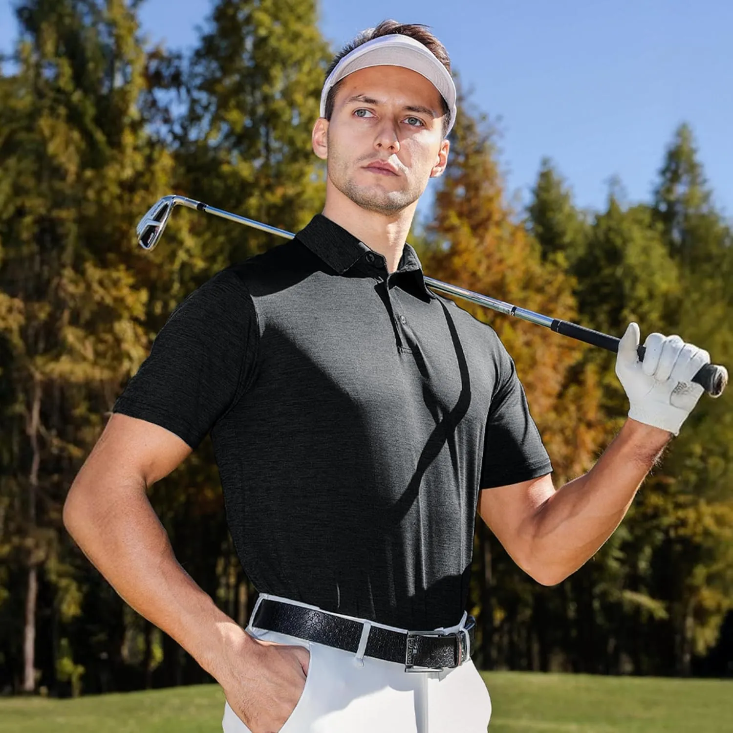 5 Pack Polo Shirts for Men - Quick Dry Moisture Wicking Performance Short Sleeve Mens Golf Shirts for Work Athletic
