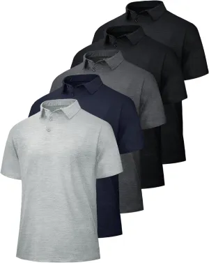 5 Pack Polo Shirts for Men - Quick Dry Moisture Wicking Performance Short Sleeve Mens Golf Shirts for Work Athletic