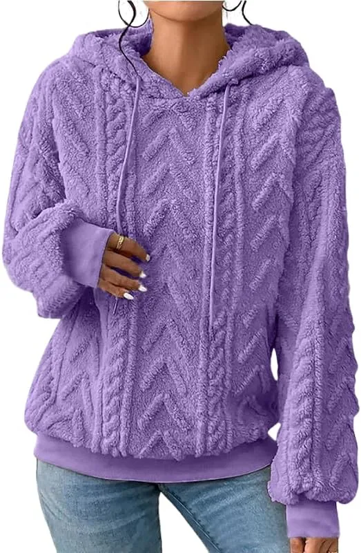 Akivide Womens Oversized Fuzzy Fleece Hoodies Fall Winter Warm Loose Sherpa Long Sleeve Drawstring Pullover Sweatshirt Outfit
