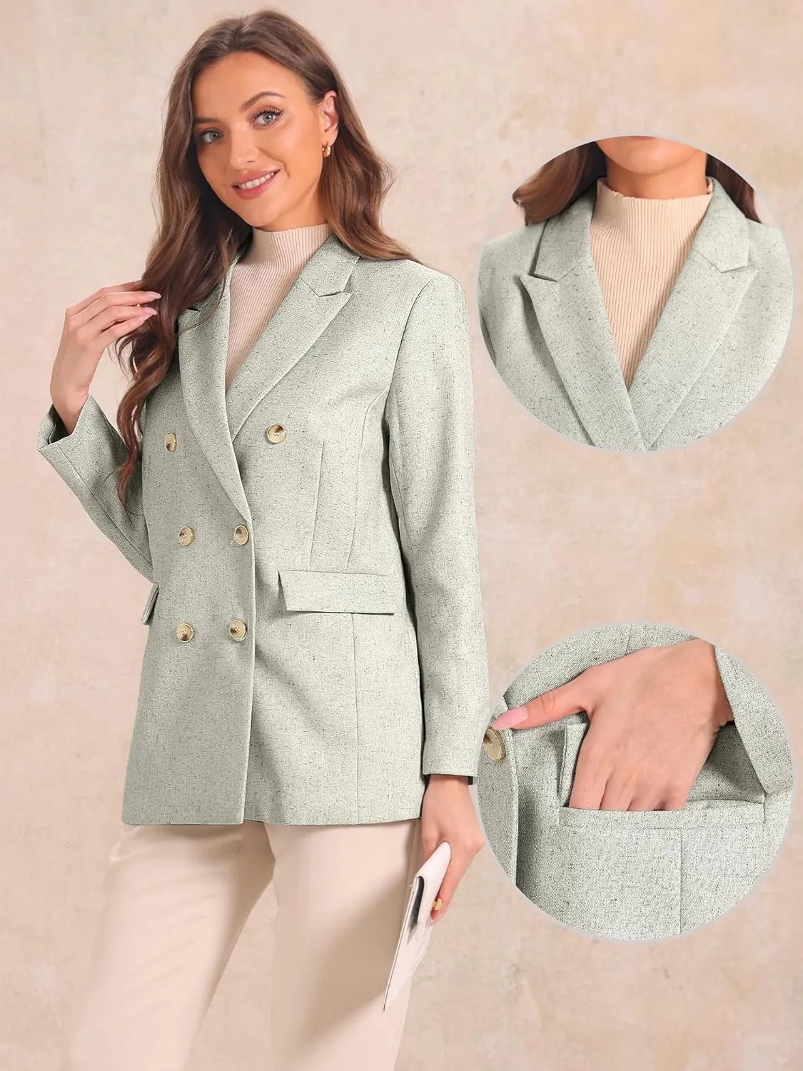 Allegra K Casual Work Blazer for Women's Notched Lapel Double-Breasted Blazer Suits Business Blazers Jackets