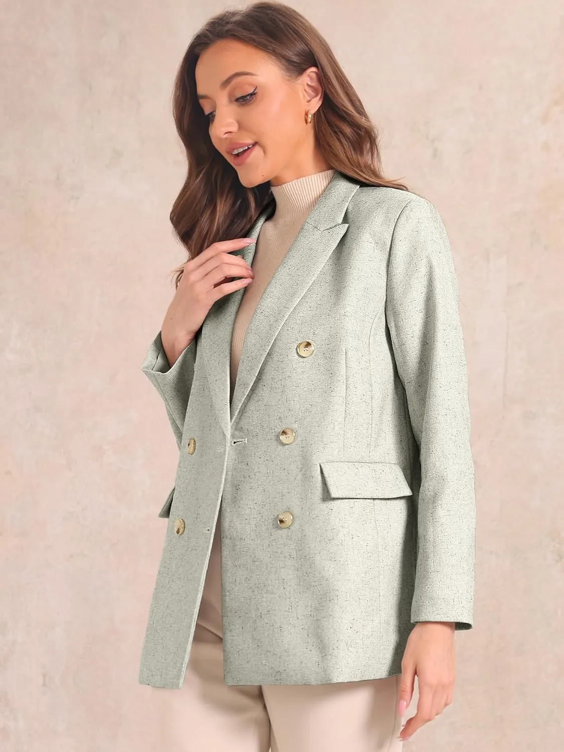 Allegra K Casual Work Blazer for Women's Notched Lapel Double-Breasted Blazer Suits Business Blazers Jackets