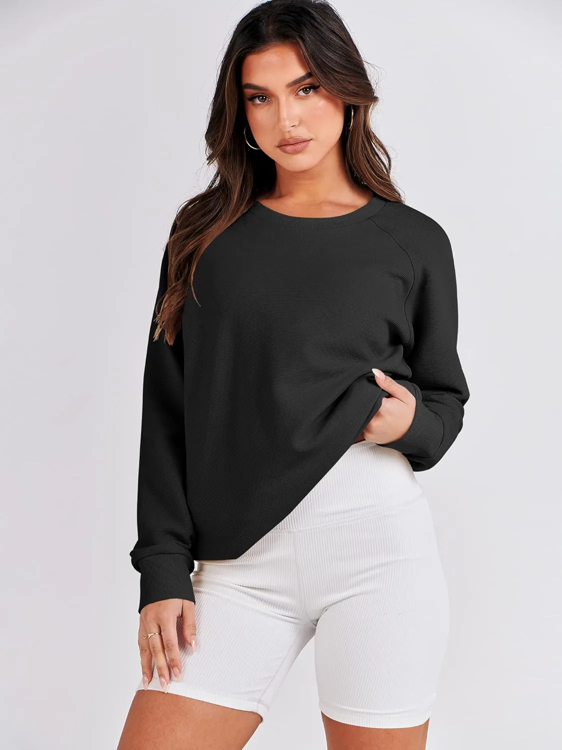 ANRABESS Women's Oversized Sweatshirts Crewneck Long Sleeve Tunic Pullover Shirts Side Zipper Hoodies 2025 Fall Clothes
