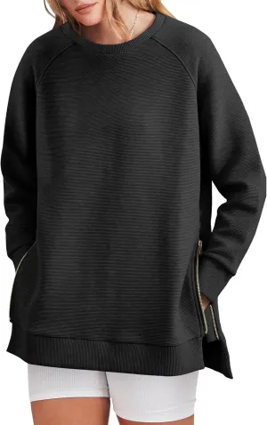 ANRABESS Women's Oversized Sweatshirts Crewneck Long Sleeve Tunic Pullover Shirts Side Zipper Hoodies 2025 Fall Clothes