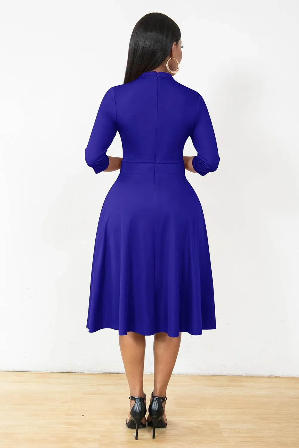 AOMONI Church Dresses for Women 3/4 Sleeve Fit and Flare Church Dress Knee Length Midi Dresses