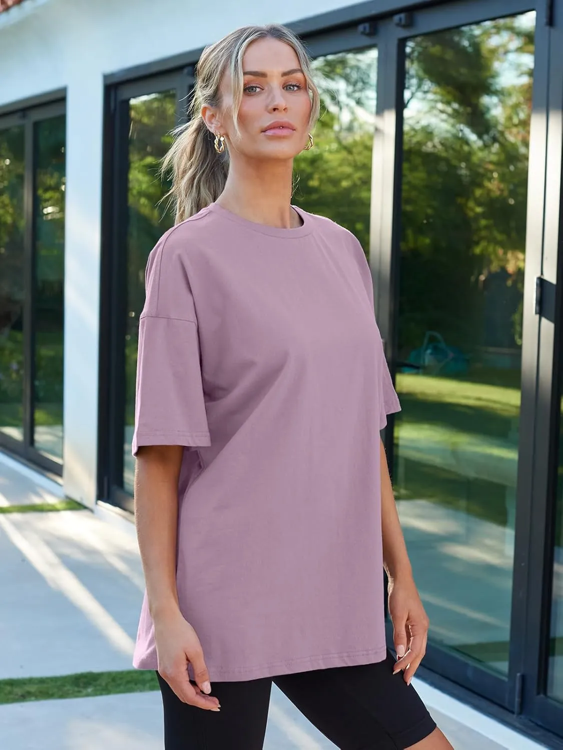 AUTOMET Womens Oversized T Shirts Workout Plus Size Short Sleeve Tops Casual Loose Basic Tees Summer Trendy Outfits 2025