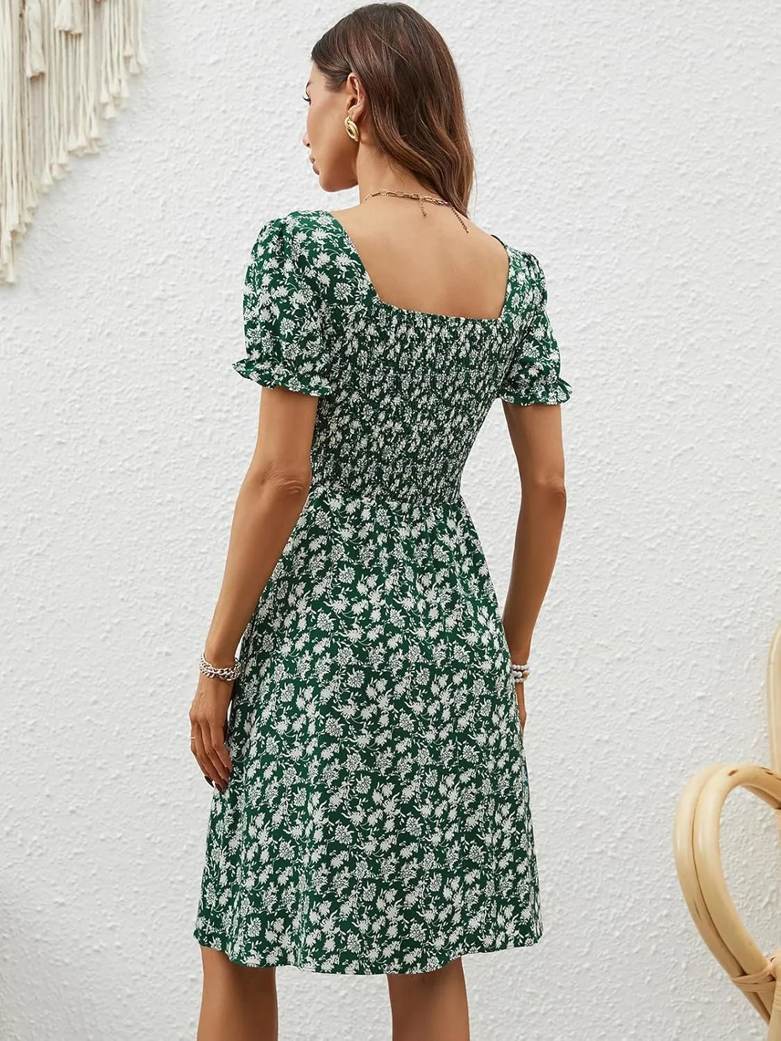 Berydress Women's Summer Dresses 2025 Pockets Short Sleeve Square Neck Flowy A Line Casual Boho Smocked Mini Sun Dress