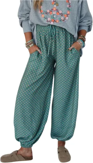 Boho Wide Leg Pants for Women High Waisted Drawstring Joggers with Pockets Loose Lounge Pants