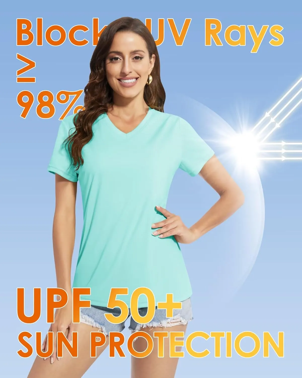 Boladeci Women's Short Sleeve V Neck Sun Shirts UPF 50 UV Protection Quick Dry Tees Workout Summer Tops