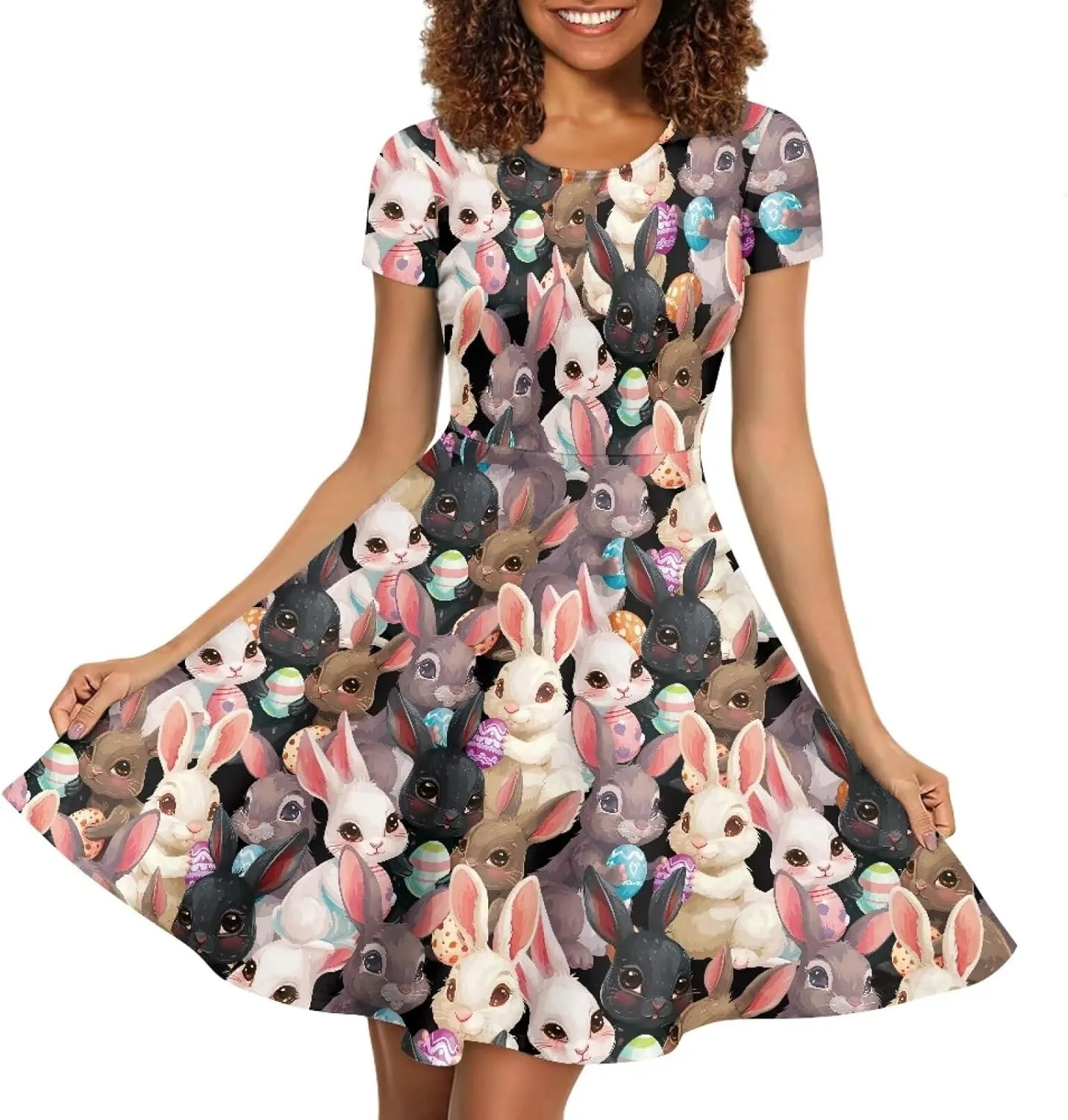 Buybai Summer Dresses for Women Crewneck Party Midi Dress Casual Short Sleeve Vacation Dresses
