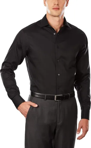 Calvin Klein Men's Non Iron Regular Fit Herringbone French Cuff Dress Shirt, Black, 16.5" Neck 36"-37" Sleeve