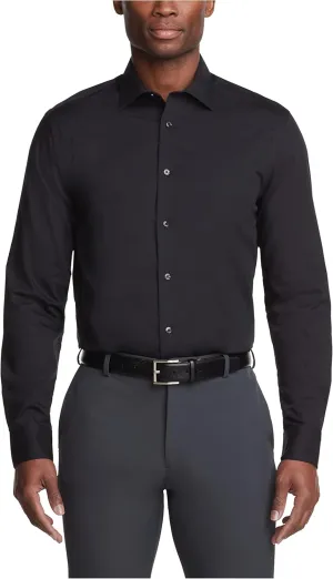 Calvin Klein Men's Regular Fit Non Iron Herringbone Solid, Black, 15/32-33