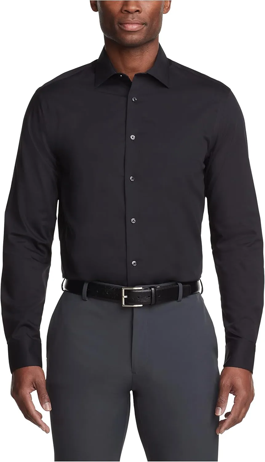 Calvin Klein Men's Regular Fit Non Iron Herringbone Solid, Black, 16/32-33