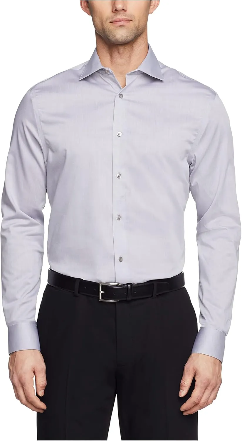 Calvin Klein Men's Regular Fit Non Iron Herringbone Solid, Smoke, 17.5/34-35
