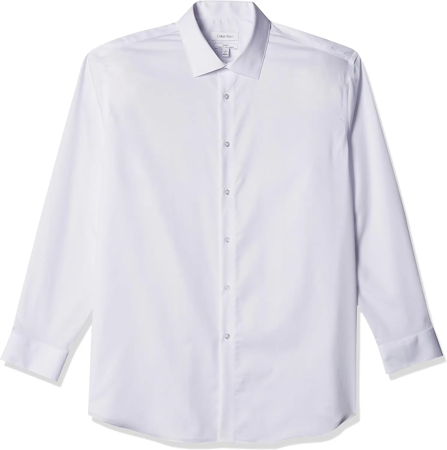 Calvin Klein Men's Regular Fit Non Iron Herringbone Solid, White, 17.5/32-33