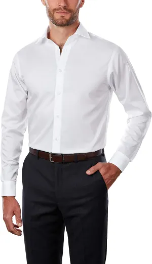 Calvin Klein Men's Regular Fit Non Iron Herringbone Spread Collar Dress Shirt, White, 14" Neck 32"-33" Sleeve