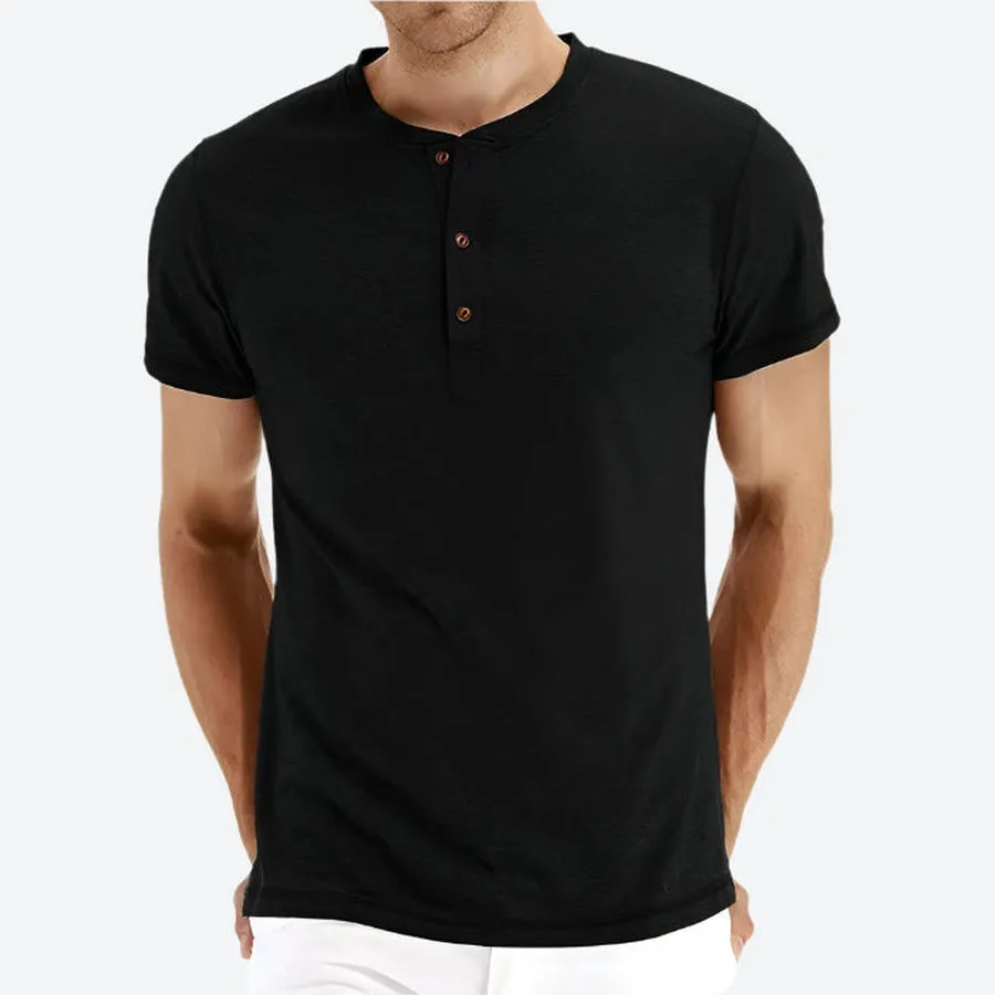 Casual Short-Sleeve Button Henley Shirts