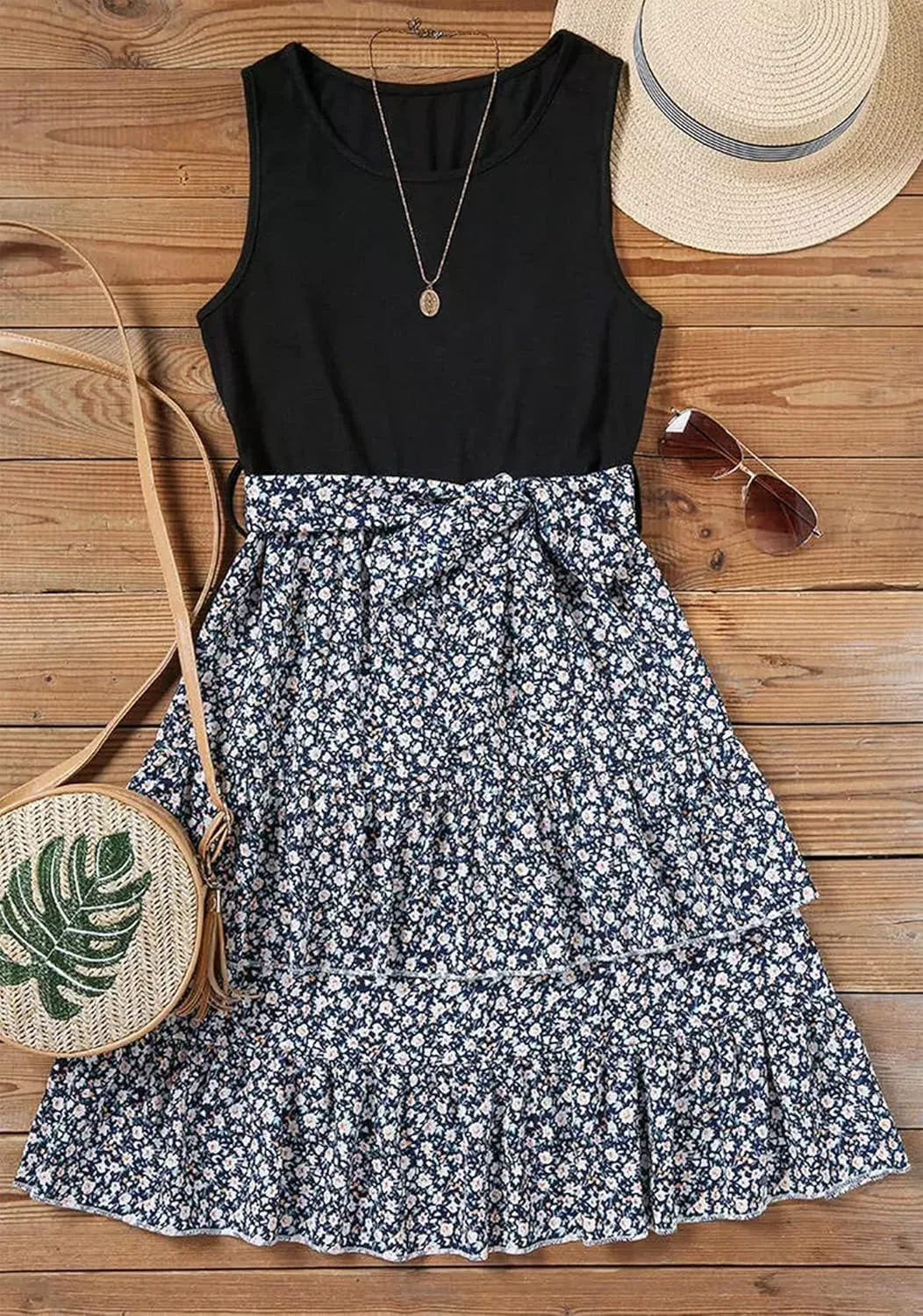 CHUNTIANRAN Square Neck Mini Dress Womens Ruched Bodycon Sleeveless Dresses Ruffle Tiered Flowy Swing Beach Mini Dress