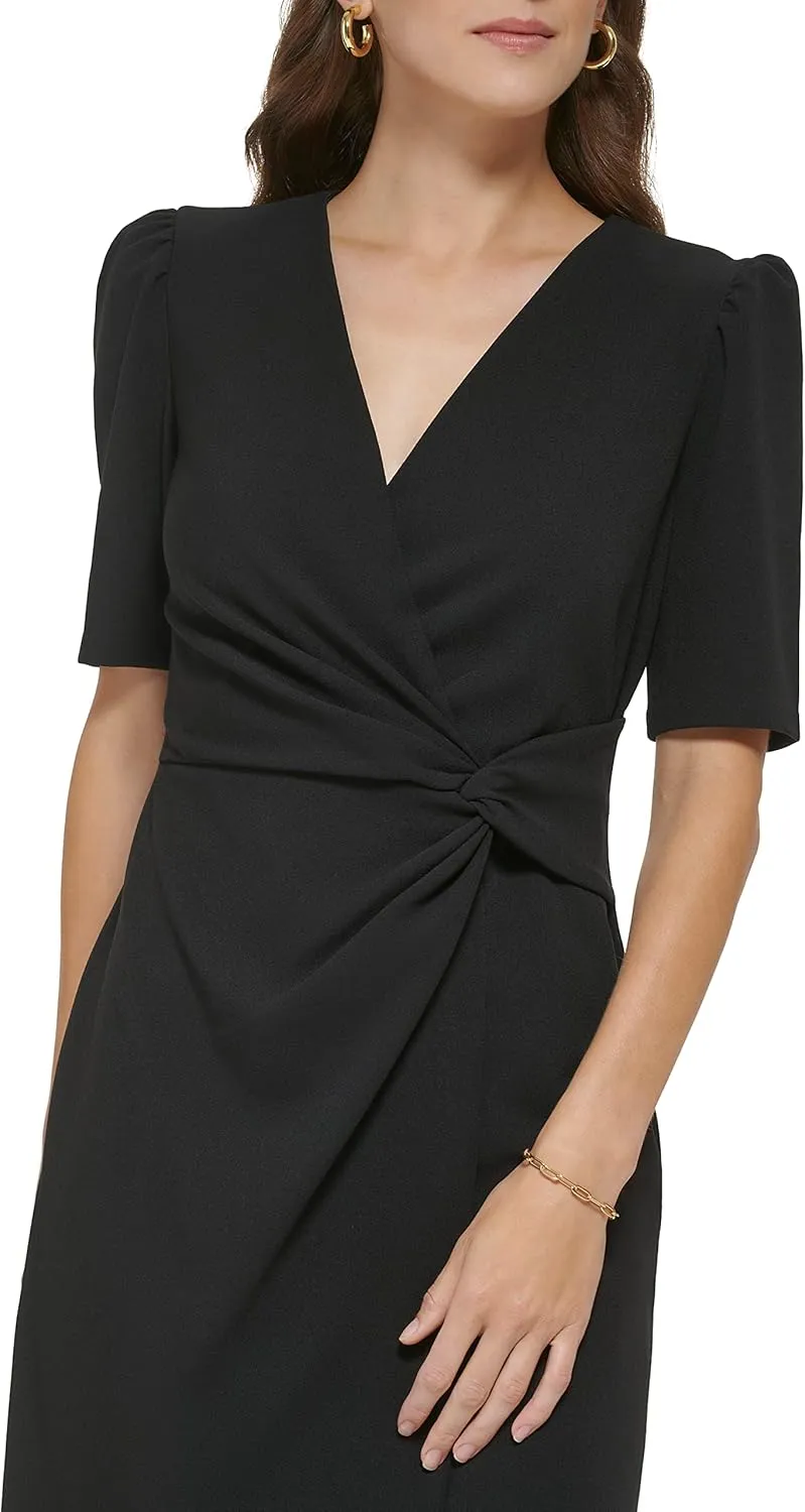 DKNY womens Side Knot Short Length V-neck Dress
