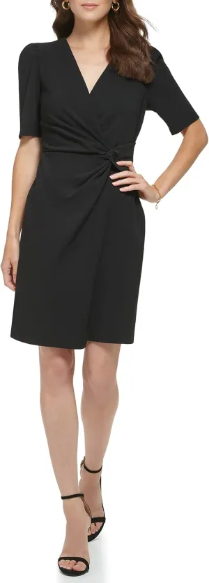 DKNY womens Side Knot Short Length V-neck Dress