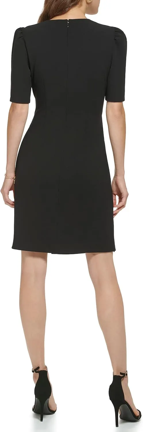 DKNY womens Side Knot Short Length V-neck Dress
