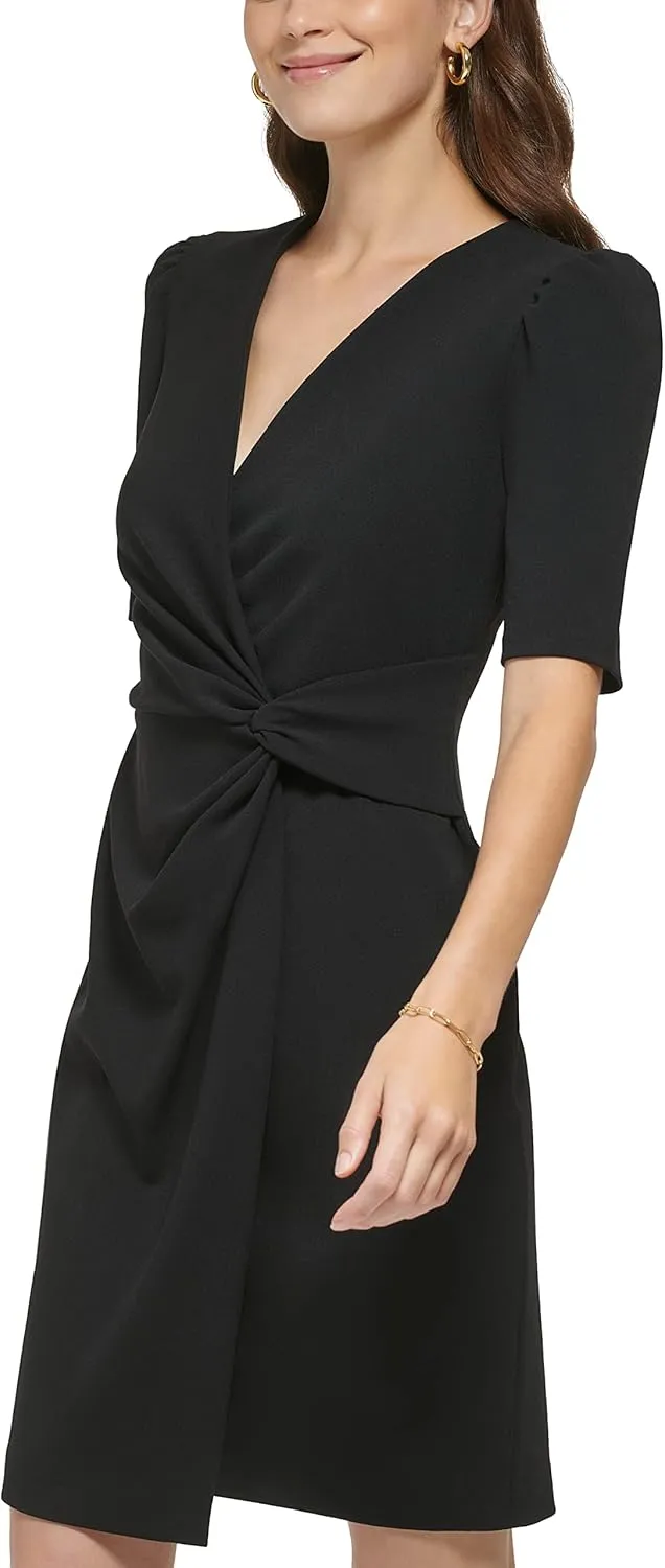 DKNY womens Side Knot Short Length V-neck Dress