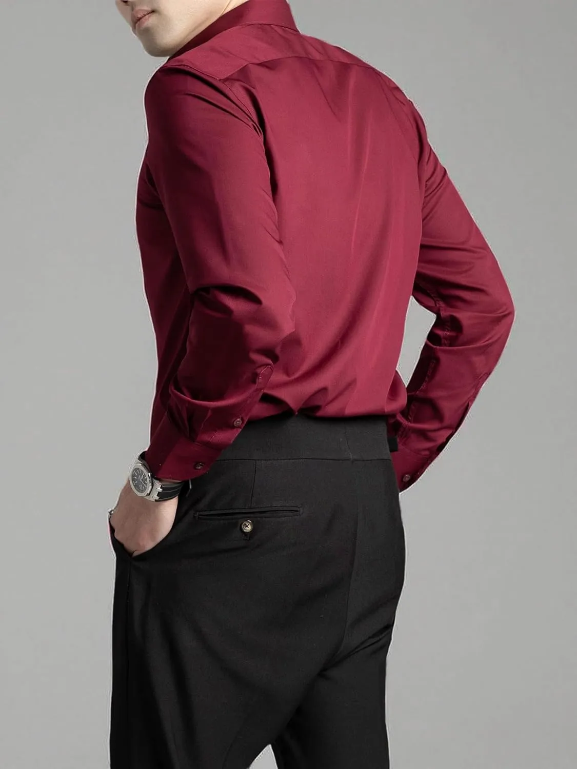 FAHIZO Men's Dress Shirt Regular Fit Soild Business Formal Long Sleeve Button Up Stretch Shirts
