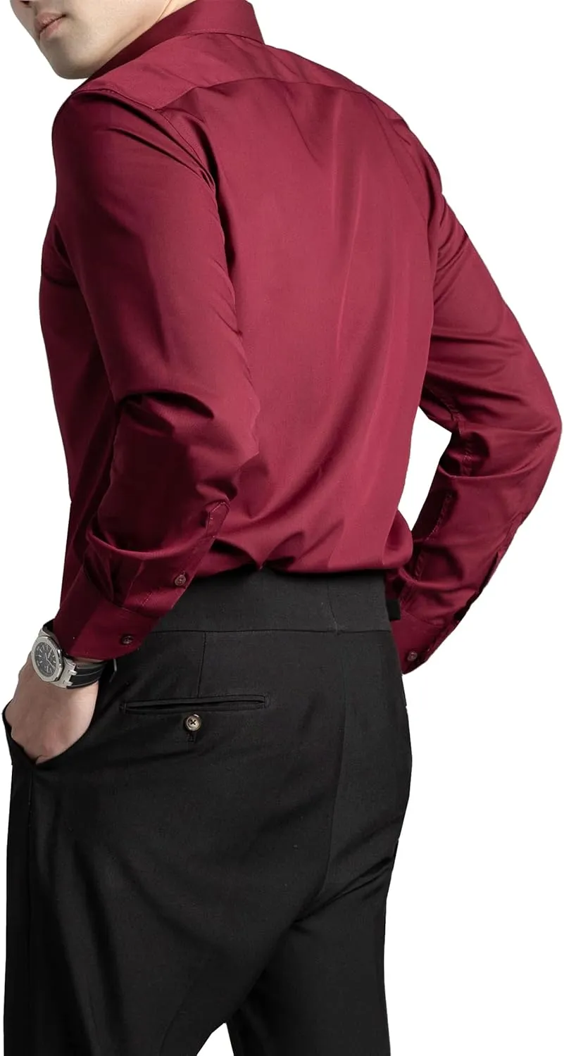 FAHIZO Men's Dress Shirt Regular Fit Soild Business Formal Long Sleeve Button Up Stretch Shirts