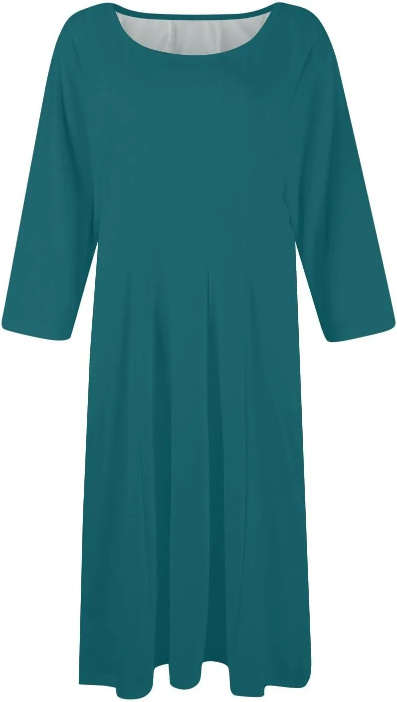 Formal Dresses for Women Casual Swing Midi Pleated A Line 3/4 Sleeve Summer