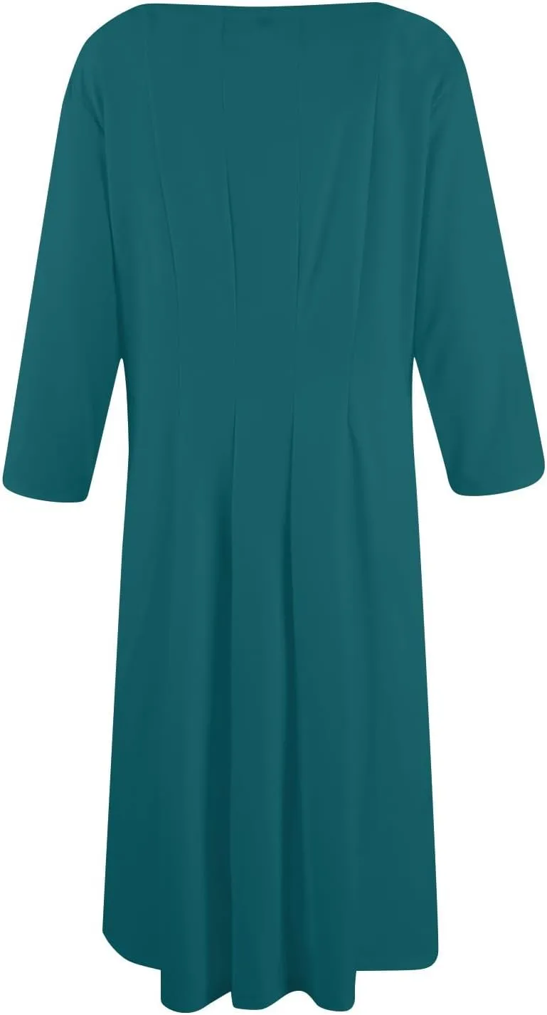 Formal Dresses for Women Casual Swing Midi Pleated A Line 3/4 Sleeve Summer