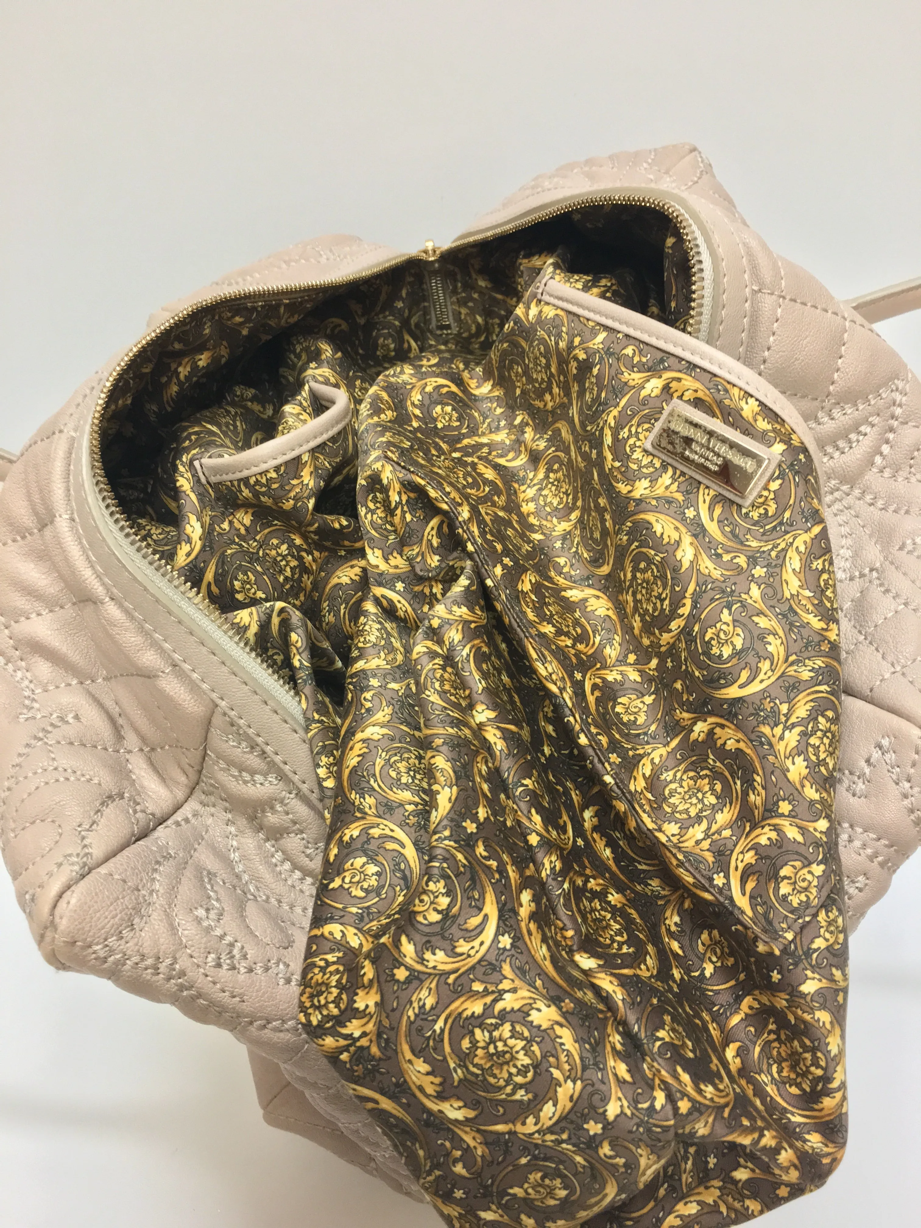 GIANNI VERSACE VANITAS NUDE QUILTED MEDUSA CHARM SATCHEL HANDBAG