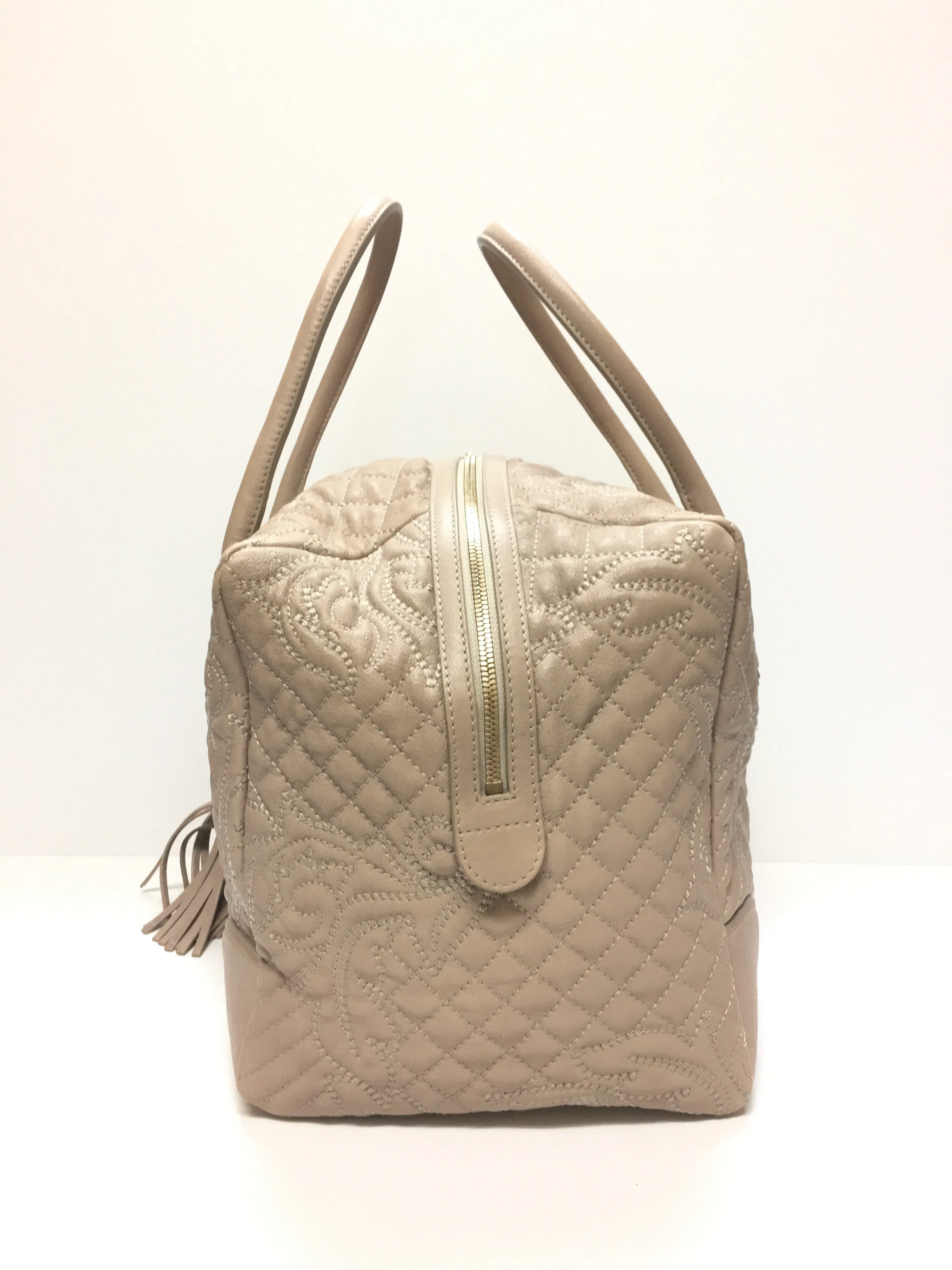 GIANNI VERSACE VANITAS NUDE QUILTED MEDUSA CHARM SATCHEL HANDBAG