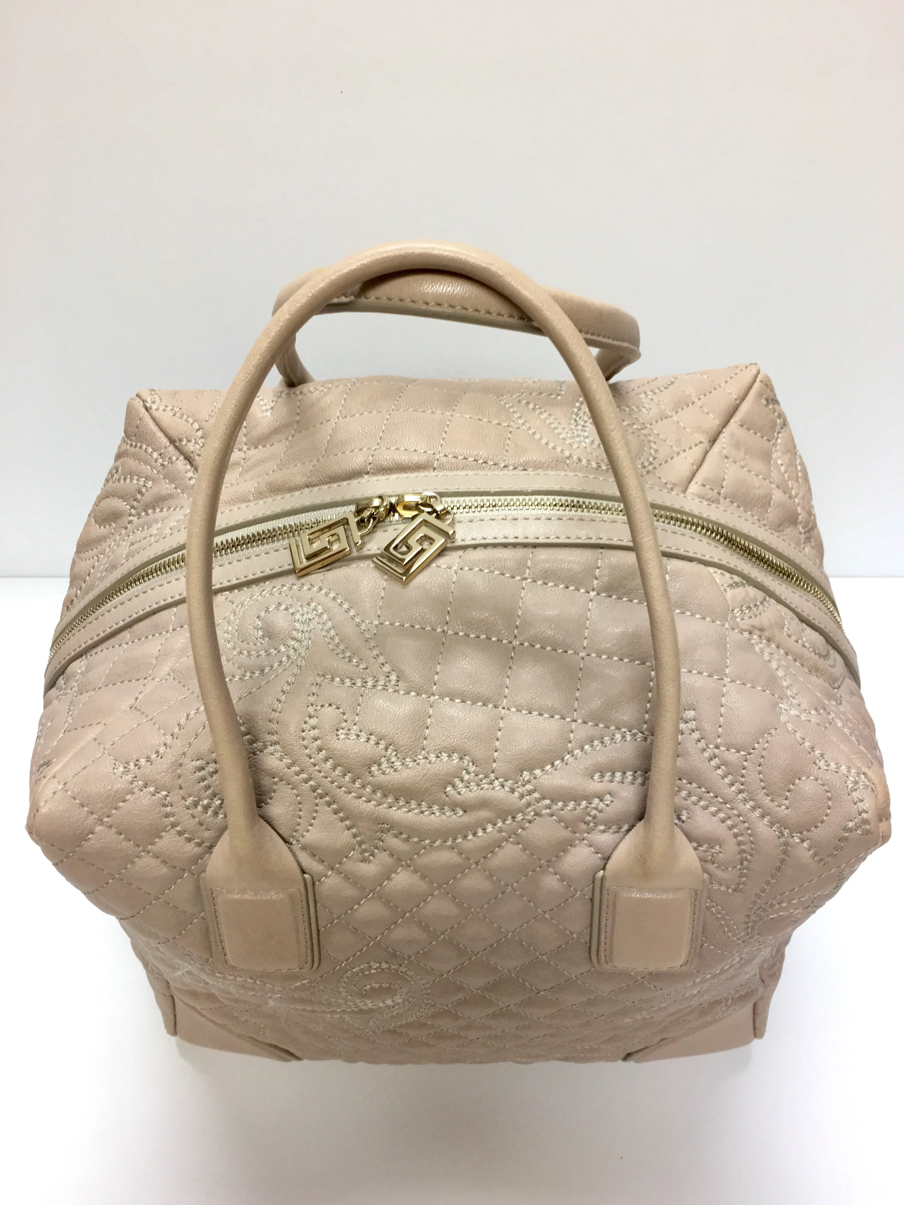 GIANNI VERSACE VANITAS NUDE QUILTED MEDUSA CHARM SATCHEL HANDBAG
