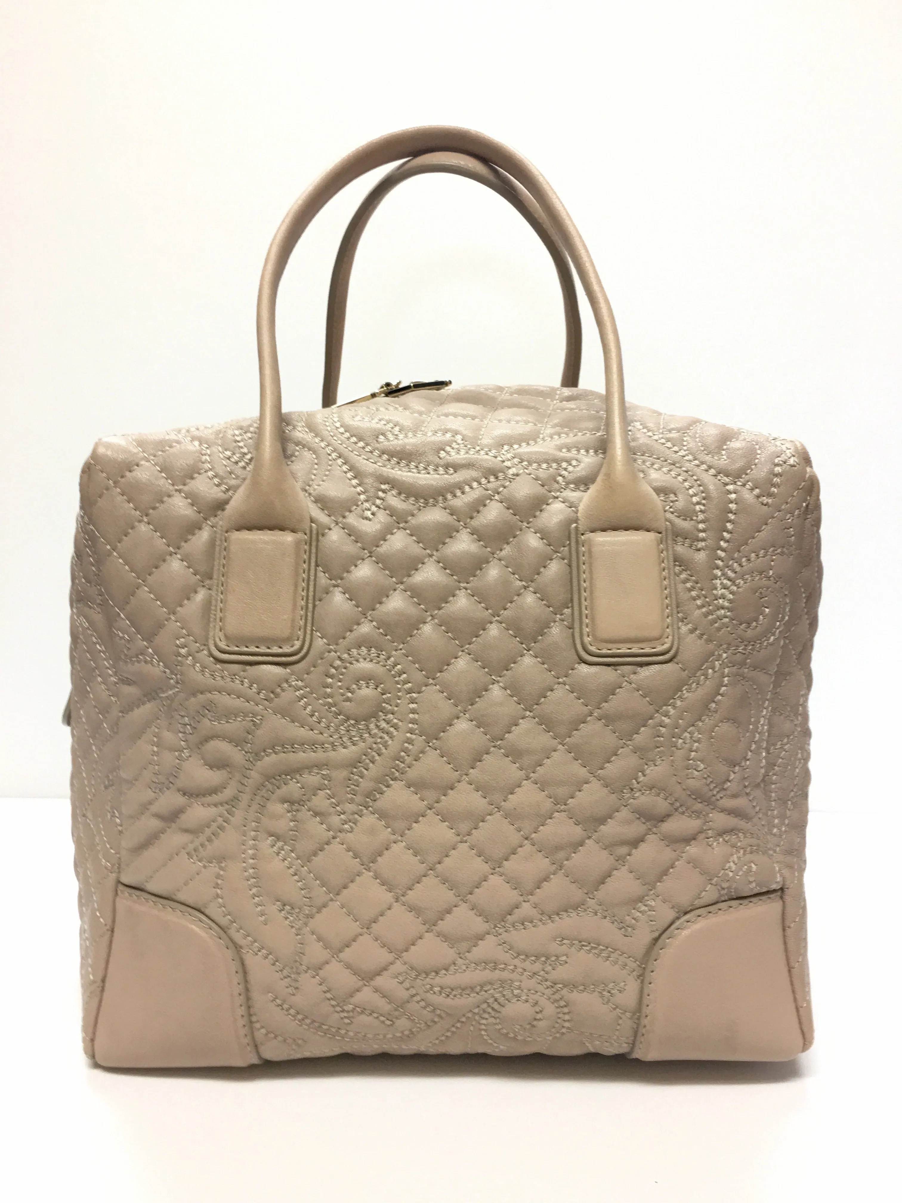 GIANNI VERSACE VANITAS NUDE QUILTED MEDUSA CHARM SATCHEL HANDBAG