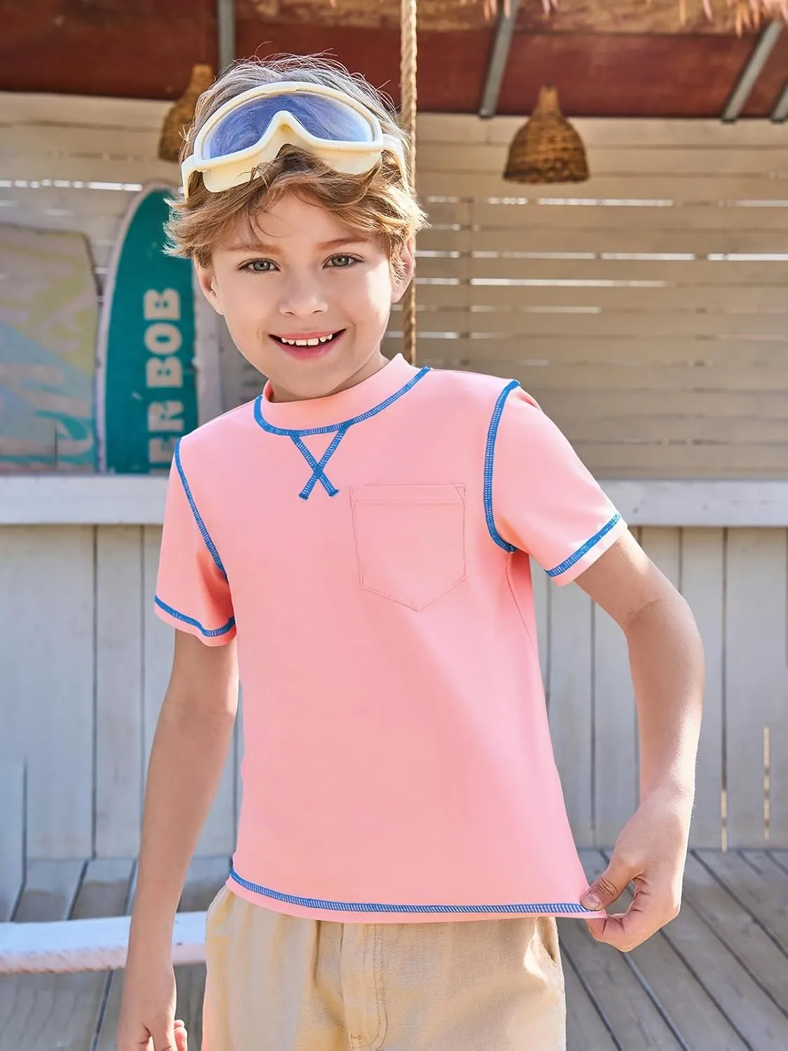 Haloumoning Boys Athletic Short Sleeve T-Shirts Kids Quick Dry Rash Guard Swim Shirt Tops Tees 5-14 Years