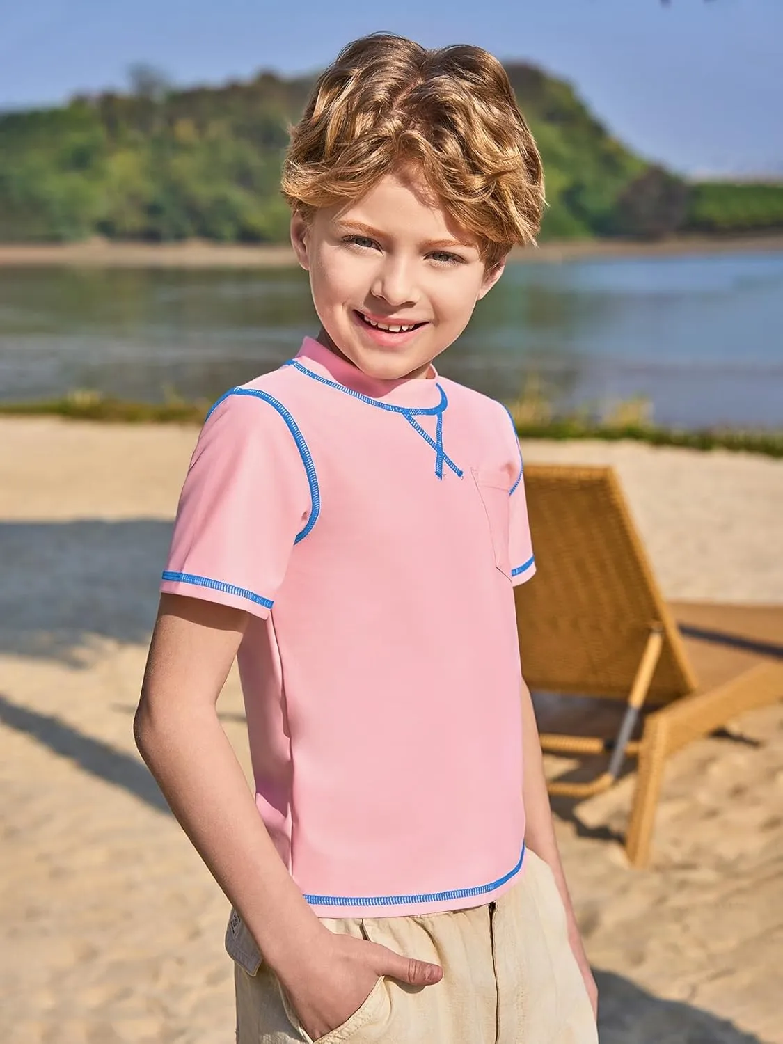 Haloumoning Boys Athletic Short Sleeve T-Shirts Kids Quick Dry Rash Guard Swim Shirt Tops Tees 5-14 Years