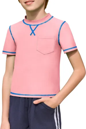 Haloumoning Boys Athletic Short Sleeve T-Shirts Kids Quick Dry Rash Guard Swim Shirt Tops Tees 5-14 Years