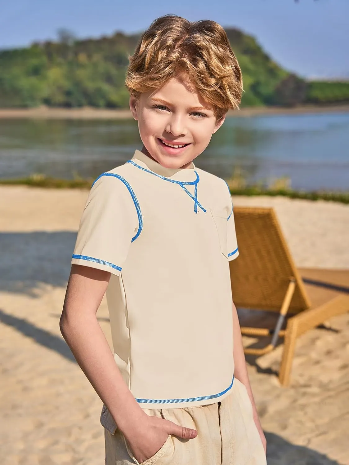 Haloumoning Boys Athletic Short Sleeve T-Shirts Kids Quick Dry Rash Guard Swim Shirt Tops Tees 5-14 Years
