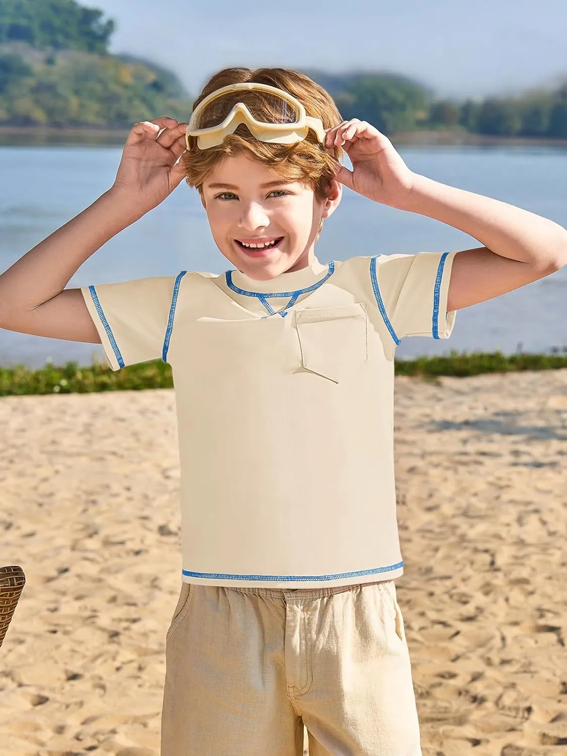 Haloumoning Boys Athletic Short Sleeve T-Shirts Kids Quick Dry Rash Guard Swim Shirt Tops Tees 5-14 Years