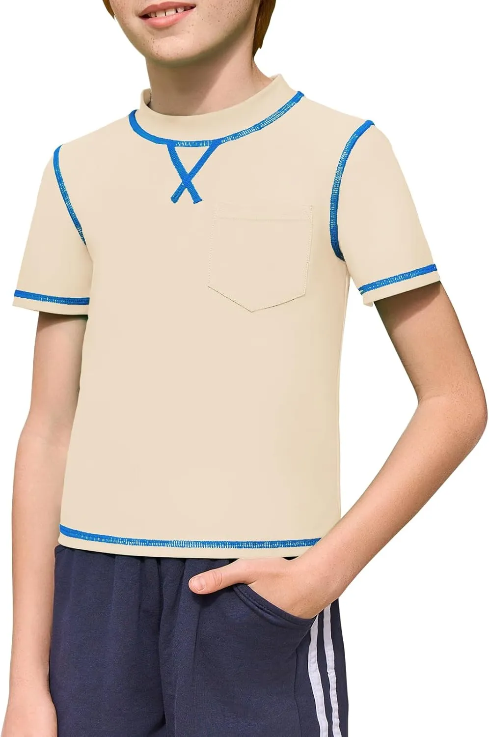 Haloumoning Boys Athletic Short Sleeve T-Shirts Kids Quick Dry Rash Guard Swim Shirt Tops Tees 5-14 Years