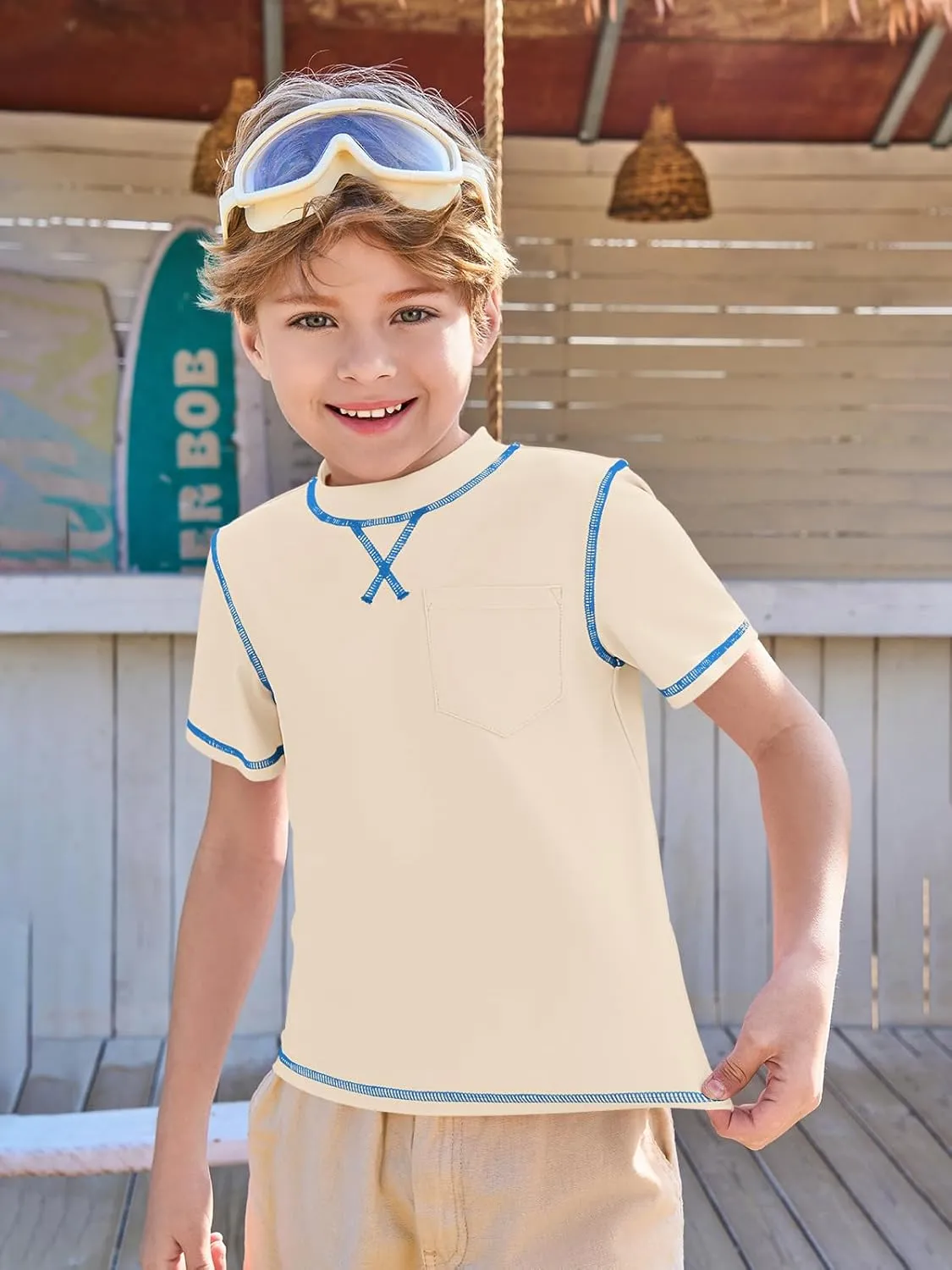 Haloumoning Boys Athletic Short Sleeve T-Shirts Kids Quick Dry Rash Guard Swim Shirt Tops Tees 5-14 Years