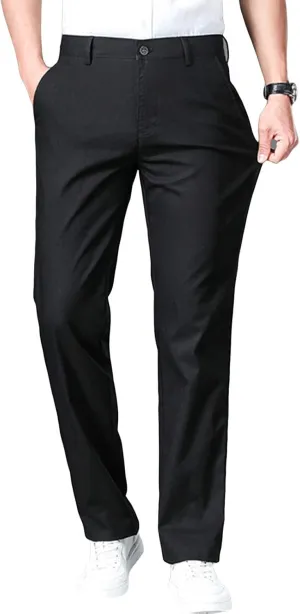 JEShifangjiusu Men's Slim Fit Cotton Stretch Pants Flat Front Relaxed Fit Casual Pant Washed Comfort Stretch Chino Pant (30,Black), Black, 30