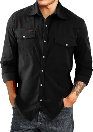 JMIERR Men's Corduroy Shirts Casual Western Long Sleeve Button Down Shacket Jackets with 2 Flap Pocket