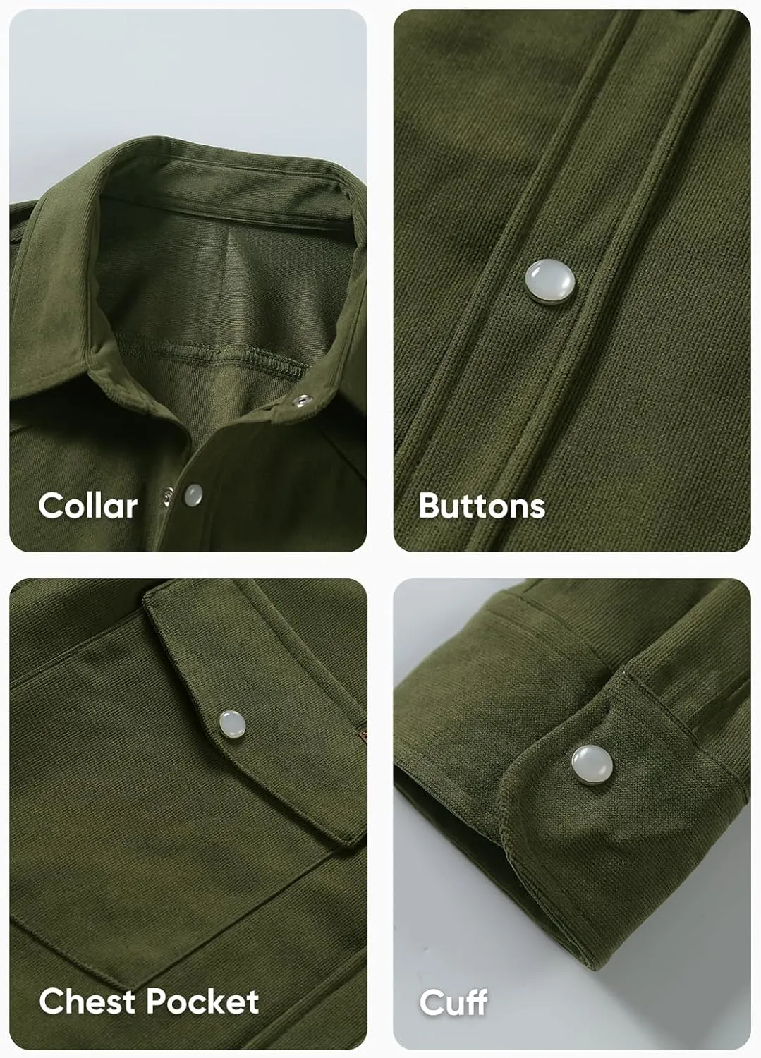 JMIERR Men's Corduroy Shirts Casual Western Long Sleeve Button Down Shacket Jackets with 2 Flap Pocket